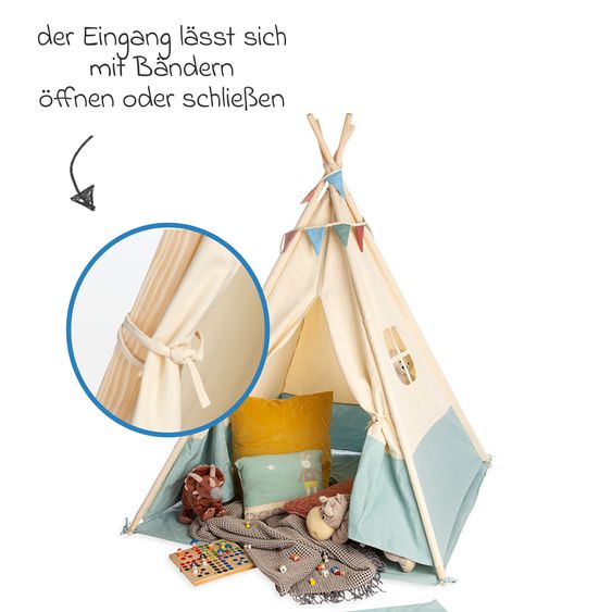 Pinolino Zelt Tipi Yuma mit Fenster, Bodenplatte, Wimpelkette  &  Aufbewahrungsbeutel - Natur