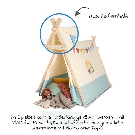 Pinolino Zelt Yuma mit Fenster, Bodenplatte, Wimpelkette  &  Aufbewahrungsbeutel - Natur