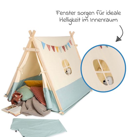 Pinolino Zelt Yuma mit Fenster, Bodenplatte, Wimpelkette  &  Aufbewahrungsbeutel - Natur