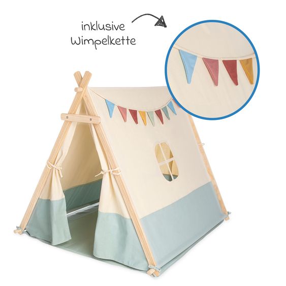 Pinolino Zelt Yuma mit Fenster, Bodenplatte, Wimpelkette  &  Aufbewahrungsbeutel - Natur