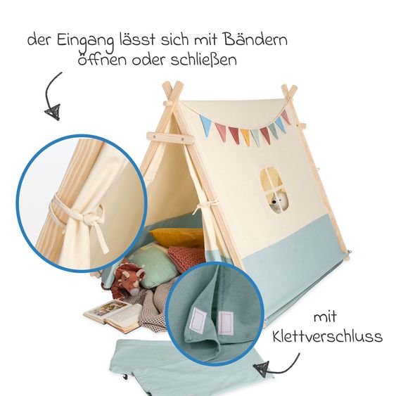 Pinolino Zelt Yuma mit Fenster, Bodenplatte, Wimpelkette  &  Aufbewahrungsbeutel - Natur