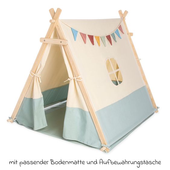Pinolino Zelt Yuma mit Fenster, Bodenplatte, Wimpelkette  &  Aufbewahrungsbeutel - Natur