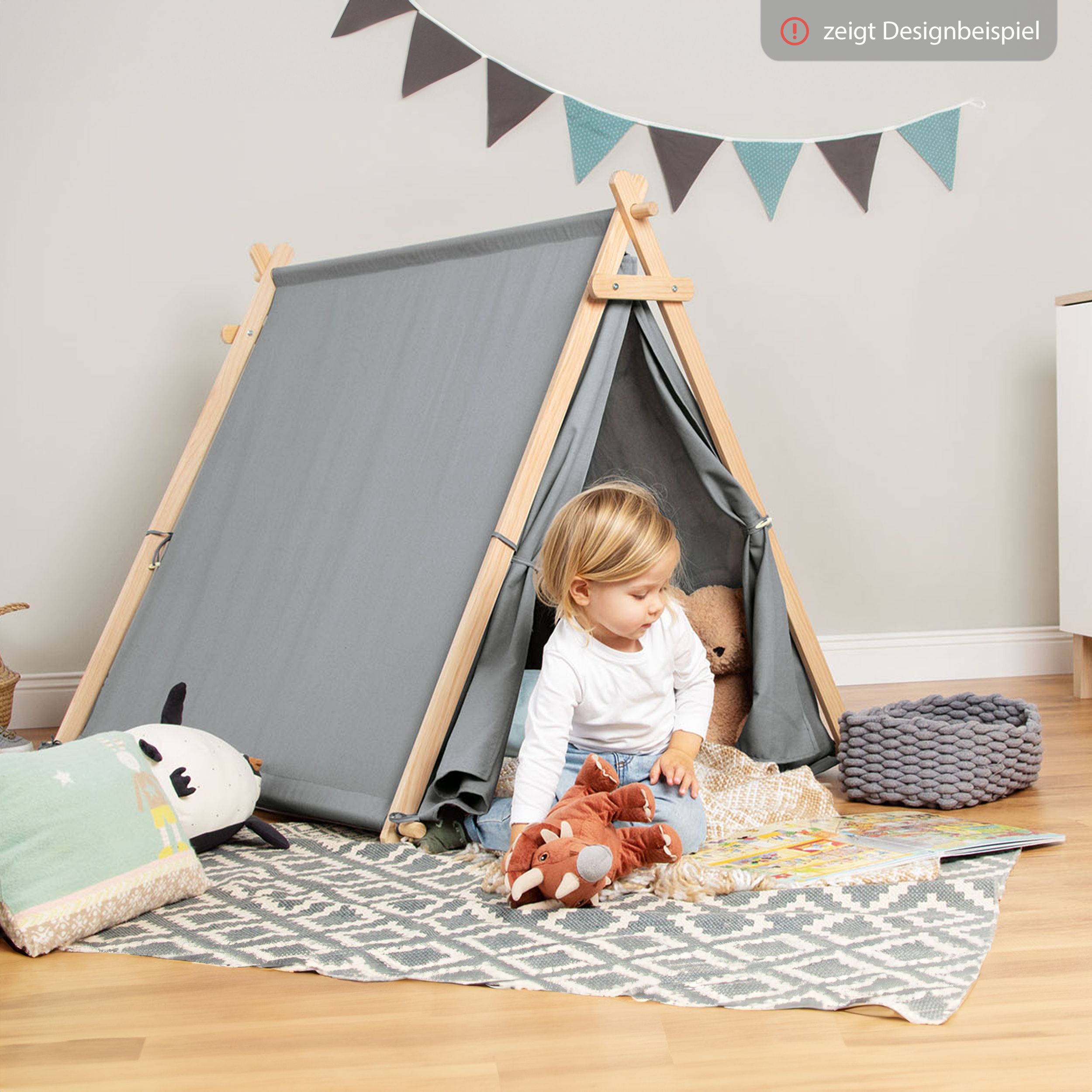 Tenda Da Gioco PINOLINO Yuma - 101x131x106 Cm, Con Finestra, Tappetino E Ghirlanda, 2 Ingressi, Bianco/Blu Pastello, Per Bambini
