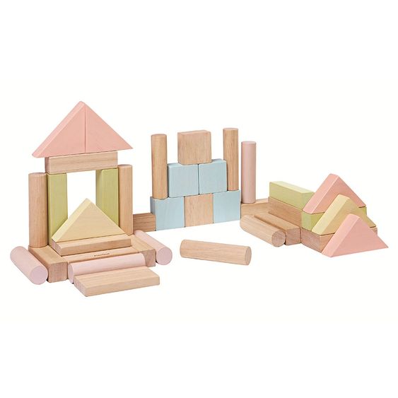 Plantoys Set di blocchi da costruzione 40 pezzi - Legno naturale - Pastello