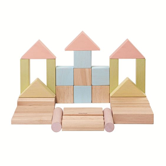 Plantoys Building blocks set 40 pcs - natural wood - pastel