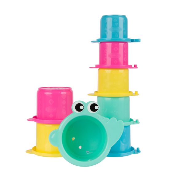 playgro 15-tlg. Geschenkset Badespielzeug mit 8 Stapelbechern, 6 Badetieren & 1 Badebuch
