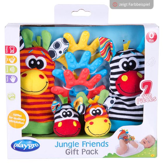 playgro Spiel- und Geschenkset mit Hand- und Fußgelenksrassel - Dschungelfreunde