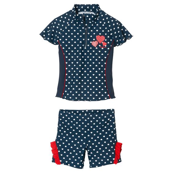 Playshoes 2-tlg. Bade-Set - Herzchen Marine Rot - Gr. 74/80