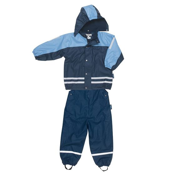Playshoes 2-tlg. Regen-Anzug mit Fleecefutter - Marine Hellblau - Gr. 80