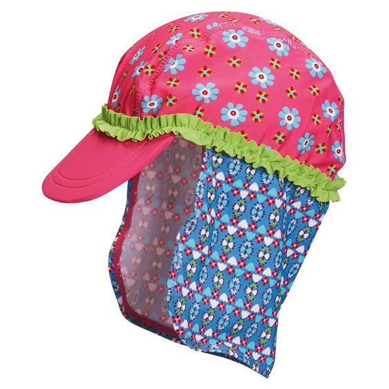 Playshoes Bade-Mütze mit Nackenschutz - Blumen Pink - Gr. 49