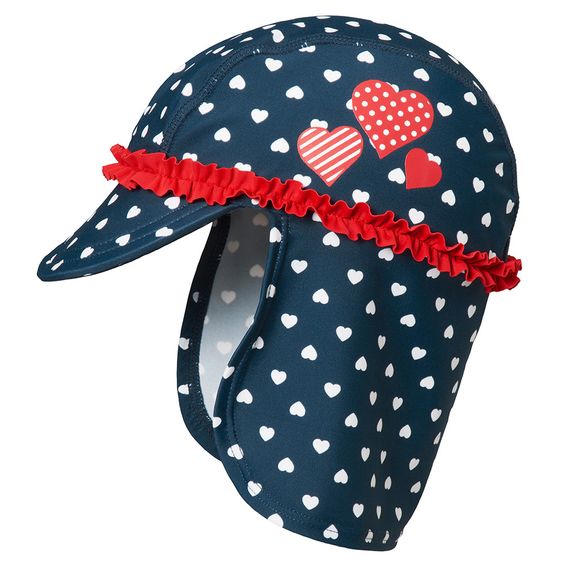 Playshoes Bade-Mütze mit Nackenschutz - Herzchen Marine Rot - Gr. 49