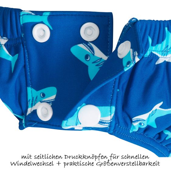 Playshoes Bade-Windelhose mit Druckknöpfen - Hai Blau - Gr. 62/68