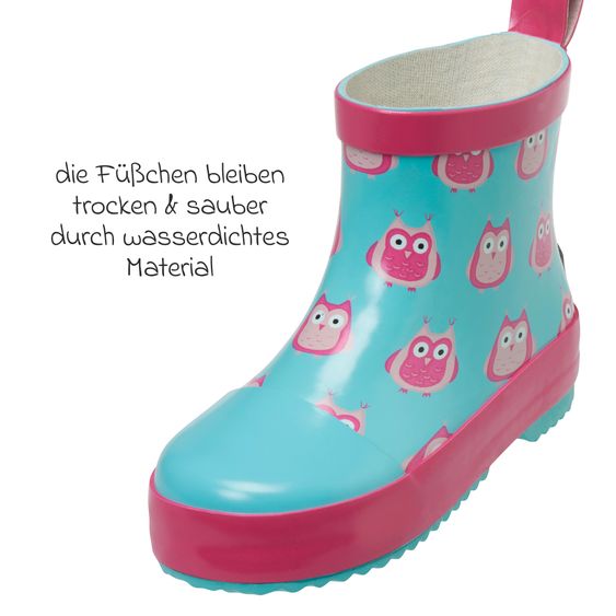 Playshoes Gummistiefel Halbhoch - Eulen - Türkis & Pink - Gr. 21