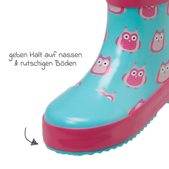 Playshoes Gummistiefel Halbhoch - Eulen - Türkis & Pink - Gr. 23