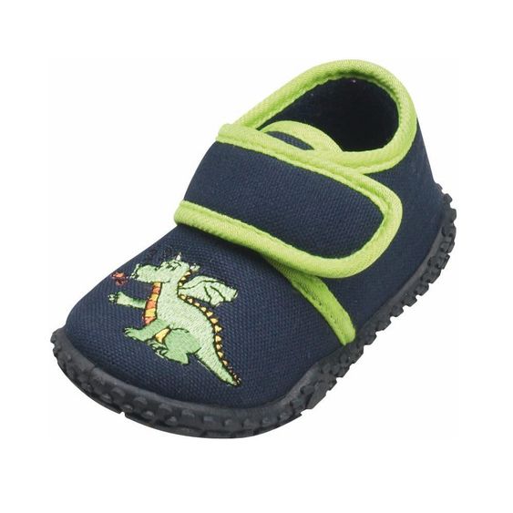 Playshoes Hausschuh Klettverschluss Drache - Blau - Gr. 22/23