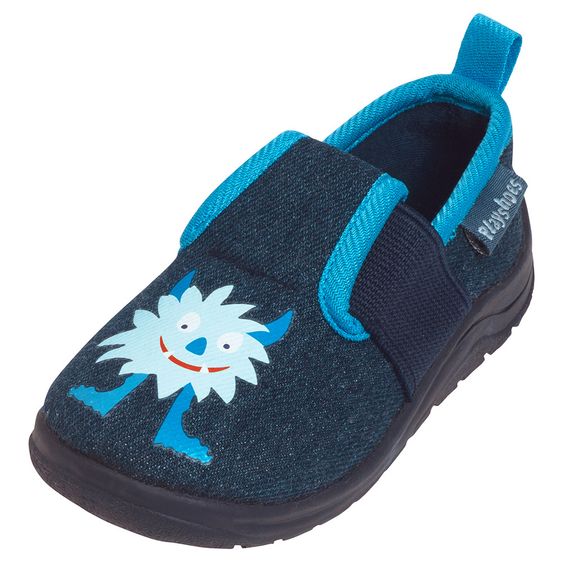 Playshoes Hausschuhe Elastikband - Monster Blau - Gr. 18/19