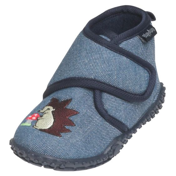 Playshoes Hausschuhe Klettverschluss - Igel Jeansblau - Gr. 20/21