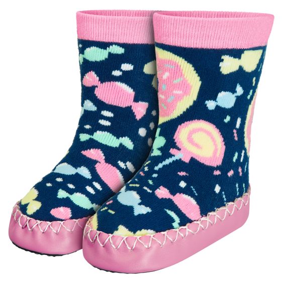Playshoes Hüttenschuh - Bonbons Marine Rosa - Gr. 18/19