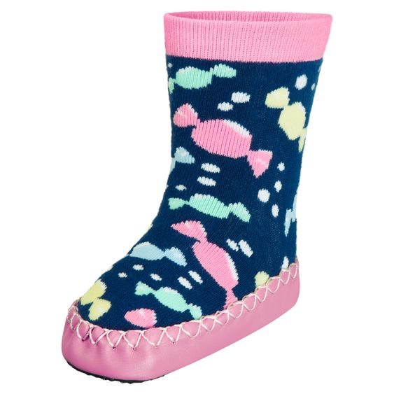 Playshoes Hüttenschuh - Bonbons Marine Rosa - Gr. 18/19