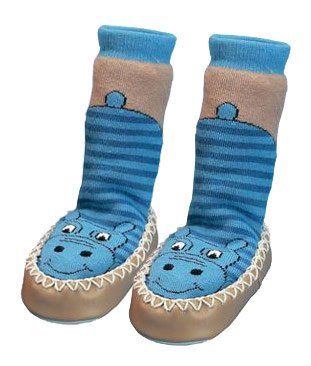 Playshoes Hüttenschuh Nilpferd - Blau - Gr. 19 / 22