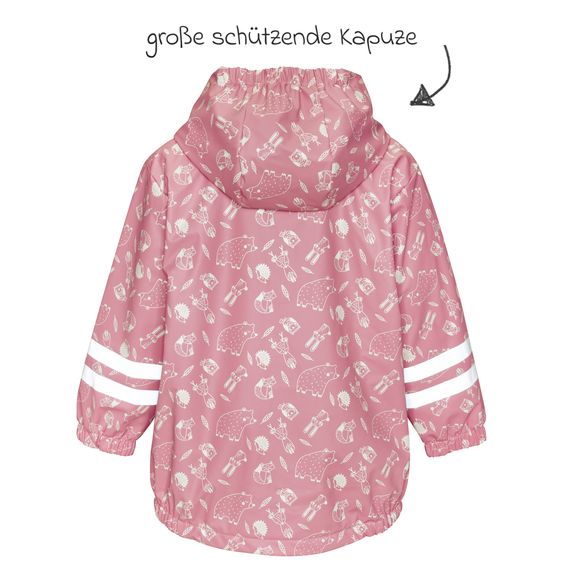 Playshoes Regen-Jacke mit Reflektoren & Fleecefutter - Waldtiere - Rosa - Gr. 92