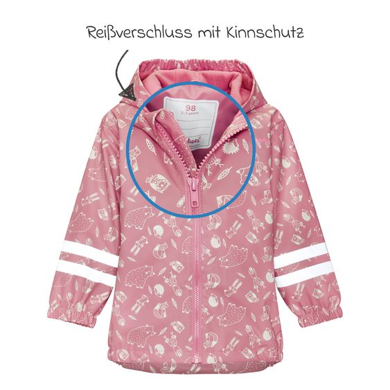 Playshoes Regen-Jacke mit Reflektoren & Fleecefutter - Waldtiere - Rosa - Gr. 92