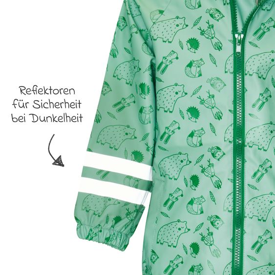 Playshoes Rain jacket with reflectors - Forest animals - Green - Size 80
