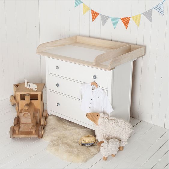 Puckdaddy  Wickelaufsatz XXL für IKEA Hemnes - Extrarund mit Trennfach - Naturholz