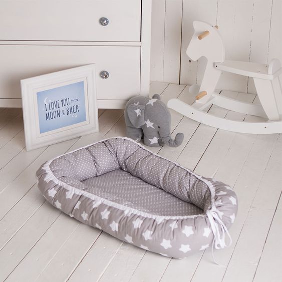 Puckdaddy Babynest - Sterne / Punkte - Grau