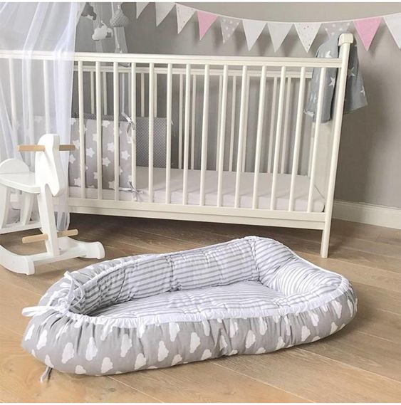 Puckdaddy Babynest - Wolken / Streifen - Grau