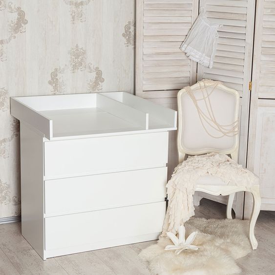 Puckdaddy Wickelaufsatz für IKEA Malm Kommode - Basic mit Trennfach - Weiß