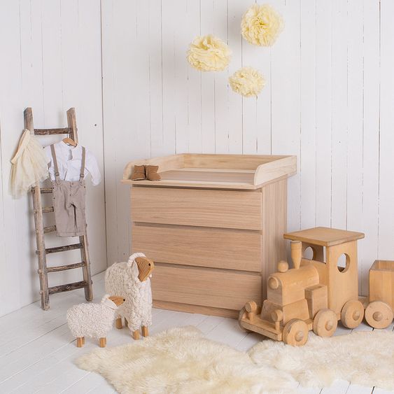 Puckdaddy Wickelaufsatz für IKEA Malm Kommode - Naturholz