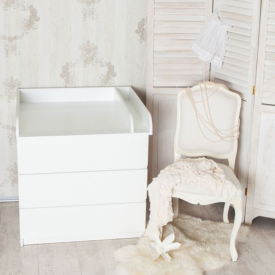 Puckdaddy Wickelaufsatz für IKEA Malm Kommode - Rund mit Trennfach - Weiß