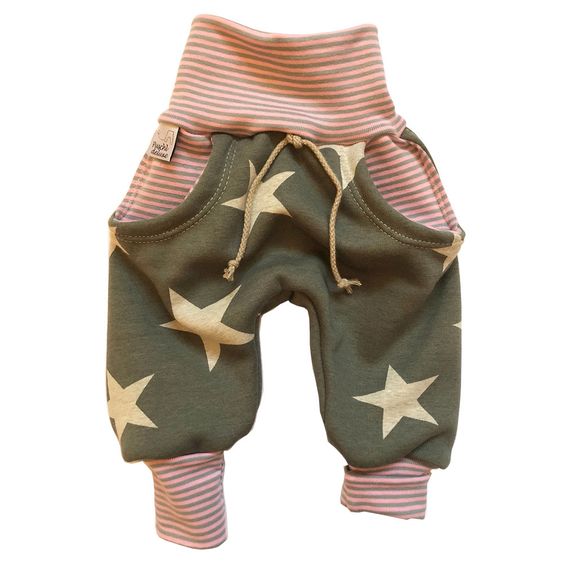 Puschl deluxe Baby Pumphose mit Fleece Sterne - Khaki / Rosa - Gr. 50/56