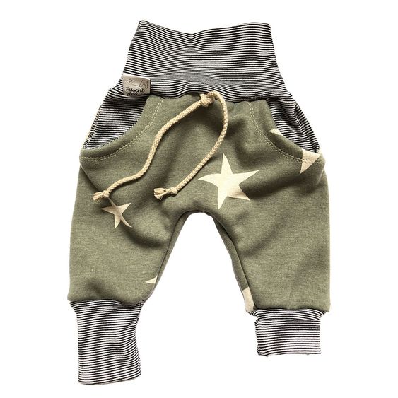 Puschl deluxe Baby Pumphose mit Fleece Sterne - Khaki / Schwarz - Gr. 50/56