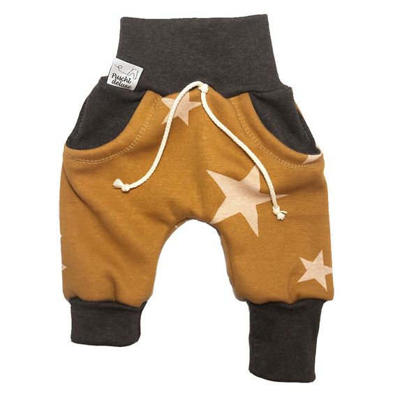 Puschl deluxe Baby Pumphose - Sterne Senf / Braun - Gr. 50/56