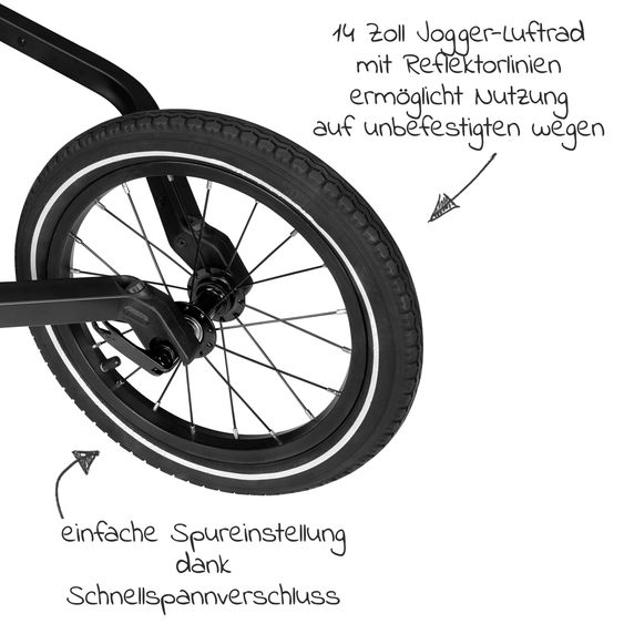 Qeridoo 14" Joggerrad für Einsitzer inkl. Deichselaufnahme - Schwarz