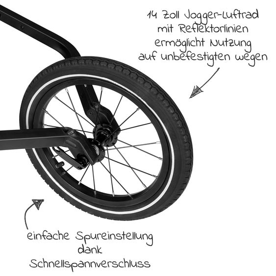 Qeridoo 14" Joggerrad für Zweitsitzer inkl. Deichselaufnahme - Schwarz