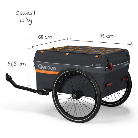 Qeridoo Bicycle load trailer Qubee with coupling capacity 130 liter volume - Grey