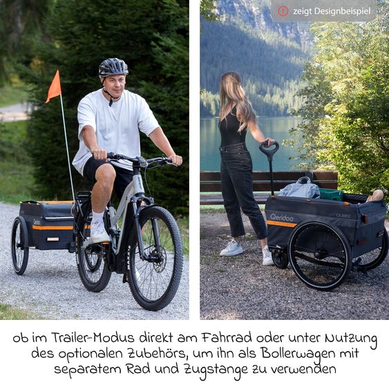 Qeridoo Bicycle load trailer Qubee XL with coupling capacity 220 liter volume - Grey