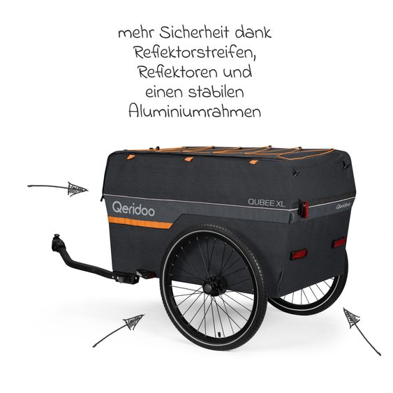 Qeridoo Bicycle load trailer Qubee XL with coupling capacity 220 liter volume - Grey