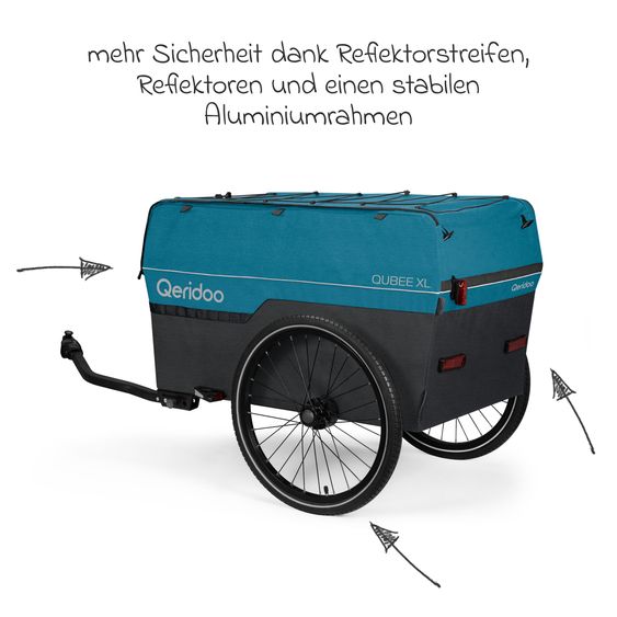 Qeridoo Bicycle load trailer Qubee XL with coupling capacity 220 liter volume - Limited Edition - Petrol