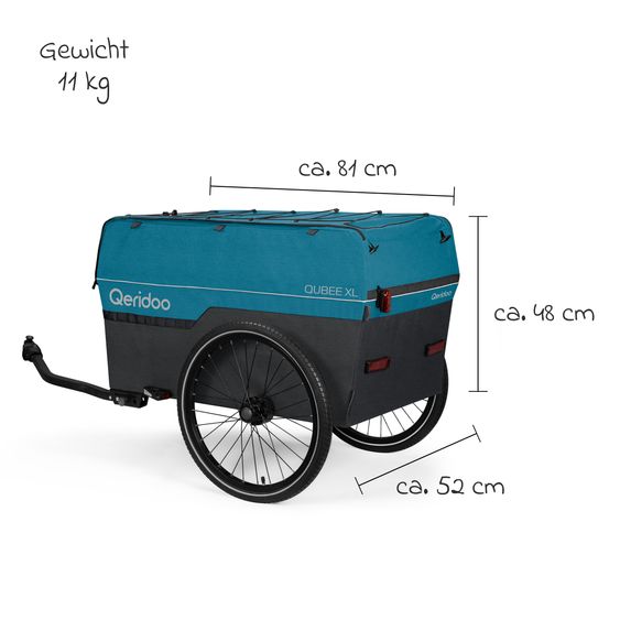 Qeridoo Bicycle load trailer Qubee XL with coupling capacity 220 liter volume - Limited Edition - Petrol