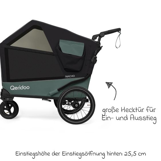 Qeridoo Hundeanhänger Nacho L auch als Buggy nutzbar mit Kupplung  bis 53,5 kg - Green