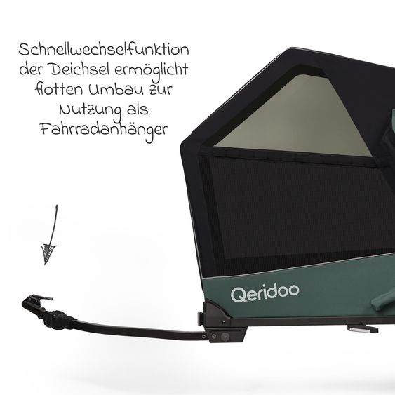 Qeridoo Hundeanhänger Nacho L auch als Buggy nutzbar mit Kupplung  bis 53,5 kg - Green
