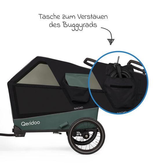 Qeridoo Hundeanhänger Nacho L auch als Buggy nutzbar mit Kupplung  bis 53,5 kg - Green
