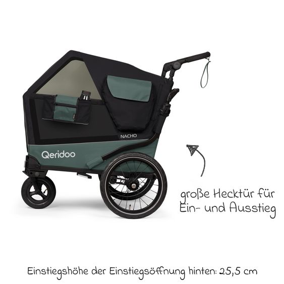 Qeridoo Hundeanhänger Nacho M auch als Buggy nutzbar mit Kupplung  bis 42 kg - Green