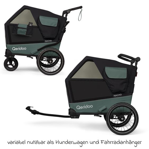 Qeridoo Hundeanhänger Nacho M auch als Buggy nutzbar mit Kupplung  bis 42 kg - Green