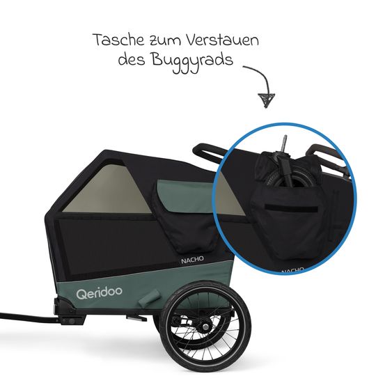 Qeridoo Hundeanhänger Nacho M auch als Buggy nutzbar mit Kupplung  bis 42 kg - Green