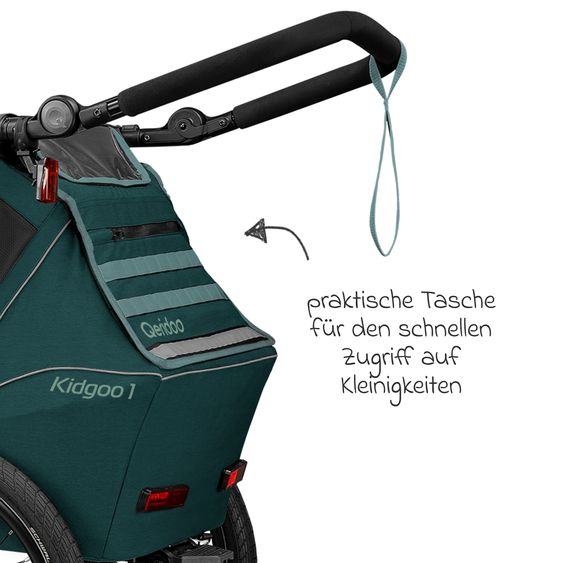 Qeridoo Kinderfahrradanhänger & Buggy Kidgoo 1 für 1 Kind (bis 50 kg) mit Kupplung, Dämpfsystem, XL-Kofferraum - Pacific Blue